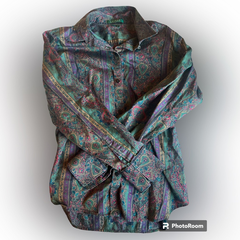 Ralph Lauren Paisley Blouse Dark Academia Fall Colors Cotton 90s Size Large